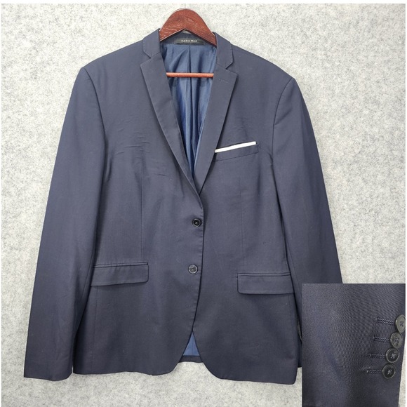 Zara Man Blazer Mens 40R Small Navy Stretch Suit Coat Classic Preppy Minimalist